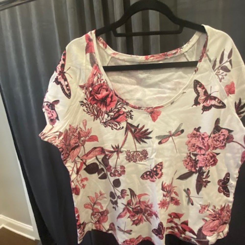 Talbots Womens Pink/Cream t-Shirt Top 1X